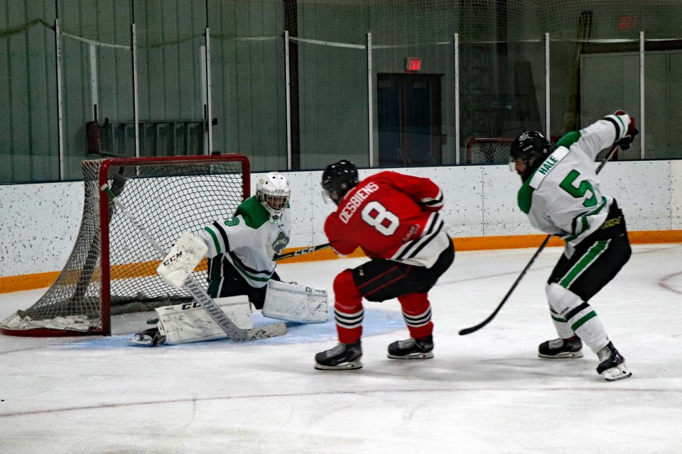 The Eagles' Simon Desbiens had a sensational game at home on Feb. 5. He scored four goals and added two assists to lead the Birds to a 13 - 0 romp over the Siksika Buffaloes. Johnnie Bachusky/MVP Staff