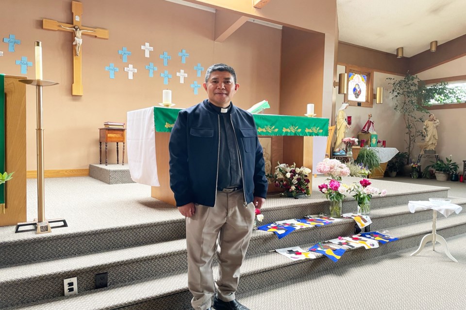 Father Nilo Macapinlac, parish priest at Olds' St. Stephen's Catholic Church, has returned to Maskwacis, where he was parish priest for six years, to witness the historic address and apology on July 25 by Pope Francis to Canada's Indigenous citizens for past Catholic church abuses at residential schools. 
Johnnie Bachusky/MVP Staff