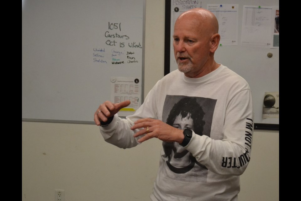 Fred Fox talks about the legacy of his brother, Terry Fox, during a visit to the Olds fire hall.