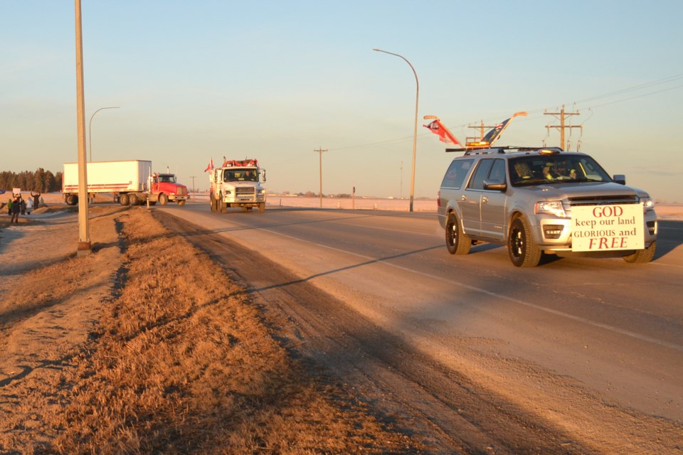 Vehicles in the convoy began leaving a muster point at Highway 27 and Highway 2 at 8:40 a.m. this morning. 
Doug Collie/MVP Staff