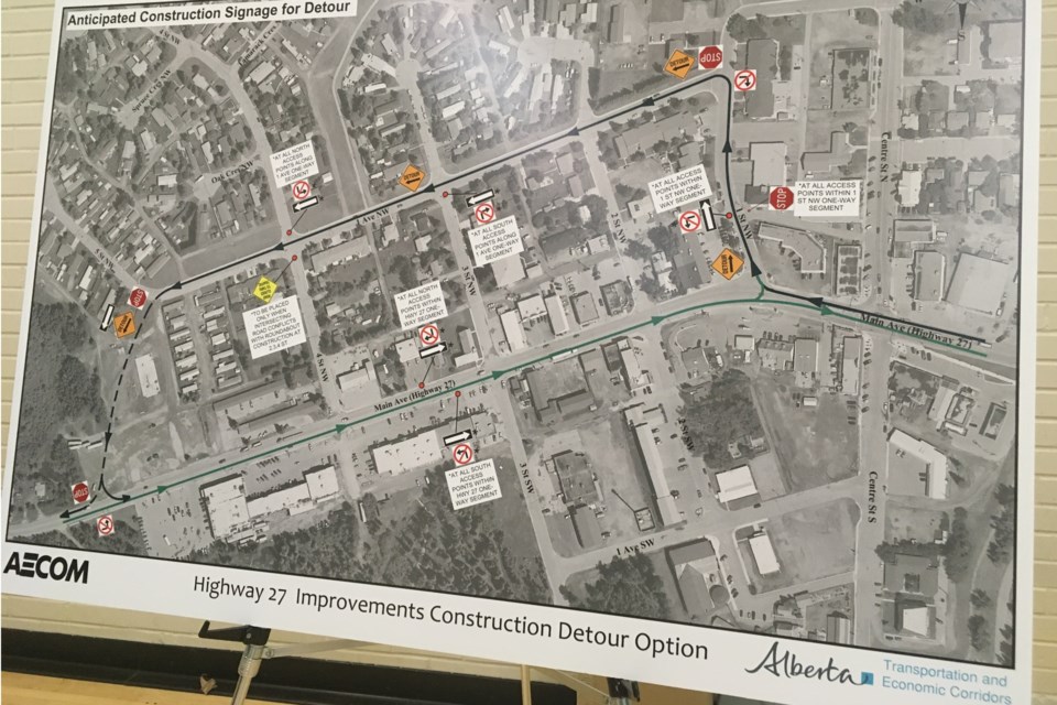 Throughout the duration of the construction period, west-bound traffic coming through Sundre will be detoured north on 1st Street NW and then west along 1st Avenue NW, also known as Myron Thompson Avenue. From there, motorists who are heading west of town will be directed all the way down 1st Avenue NW and around behind the largely vacant lot immediately north of the Highway 27-Main Avenue corridor near the new Dairy Queen. Meanwhile, one lane for eastbound traffic will remain available along the Highway 27-Main Avenue corridor.
Simon Ducatel/MVP Staff