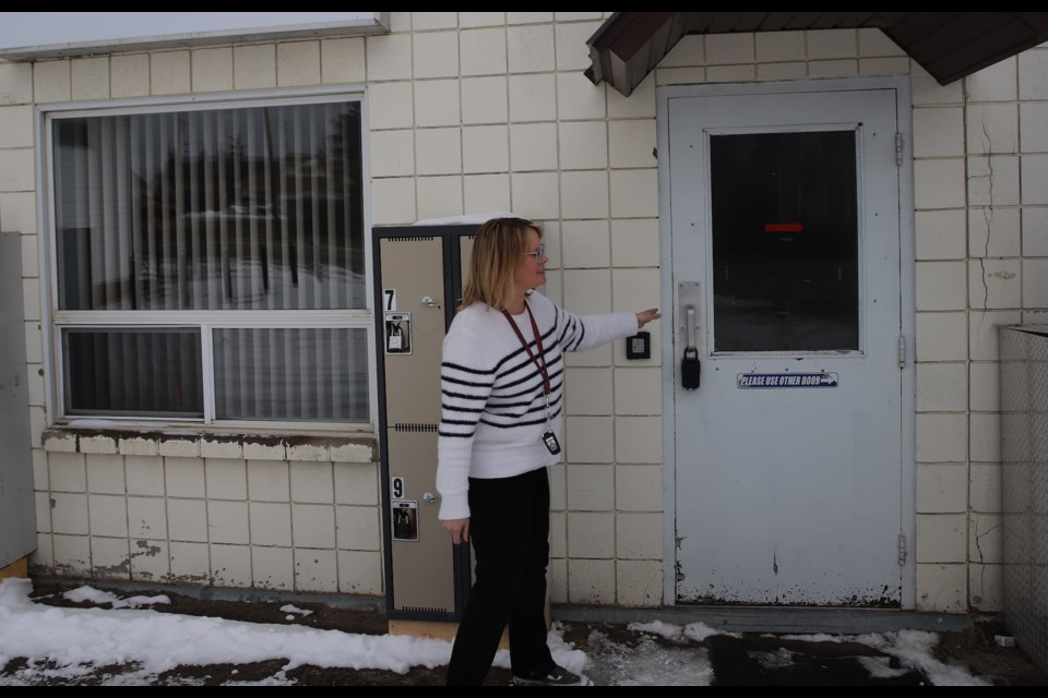 Hope 4 MVC Kids founder Lisa Nicholson points to the door that leads to the group's space in the former Olds fire hall.
Doug Collie/MVP Staff