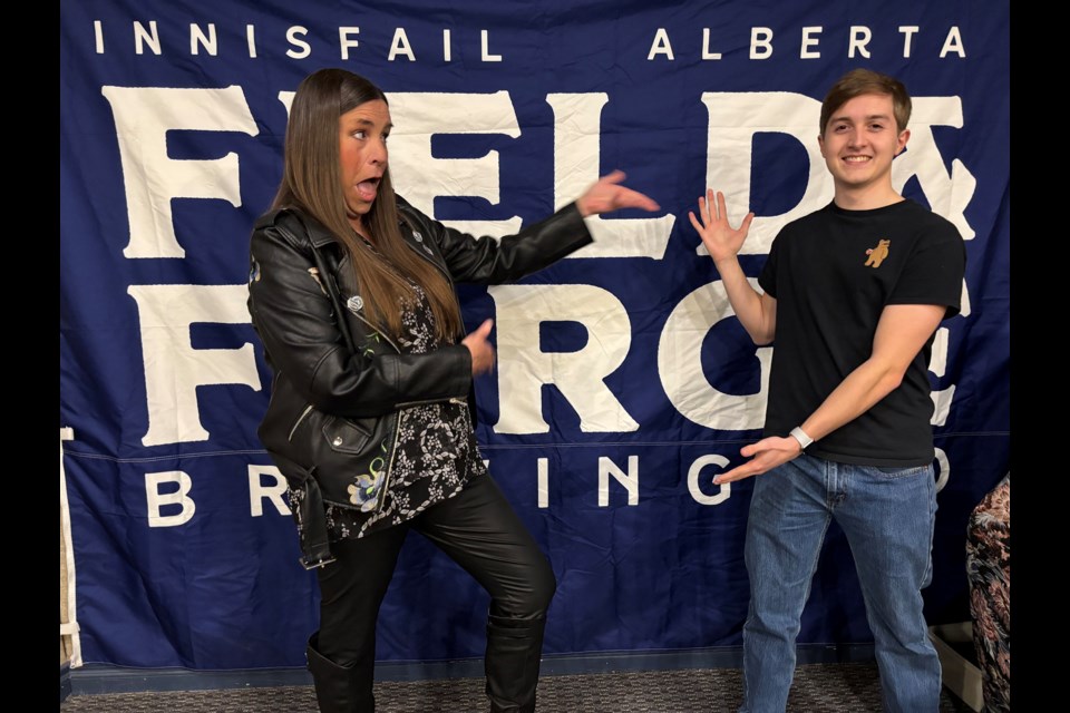 Boob Tour comedians Lori Ferguson-Ford and Jarvis Zawatsky ham it up before their performances at the Innisfail Boob Tour on April 16. The 12th annual event raised a record $18,000 for the Alberta Cancer Foundation. Johnnie Bachusky/MVP Staff