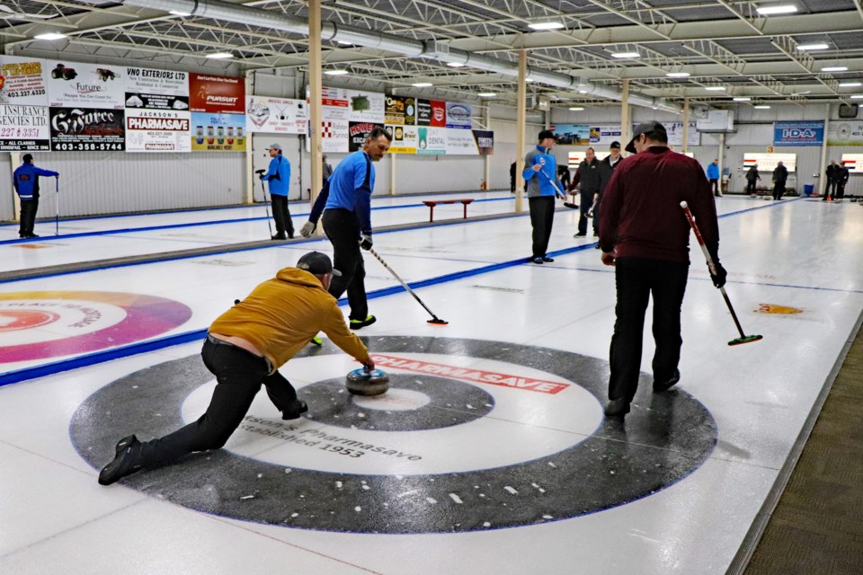 Recent curling action at the Innisfail Curling Club. Membership has increased and so has optimism for better times ahead. Johnnie Bachusky/MVP Staff
