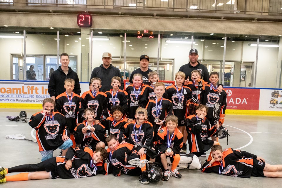 The gold medal-winning Innisfail Phantoms U11 team that claimed victory in Westlock at the Rockfest U11/U13 Lacrosse Tournament from May 2-4. 
Photo by Erin Day