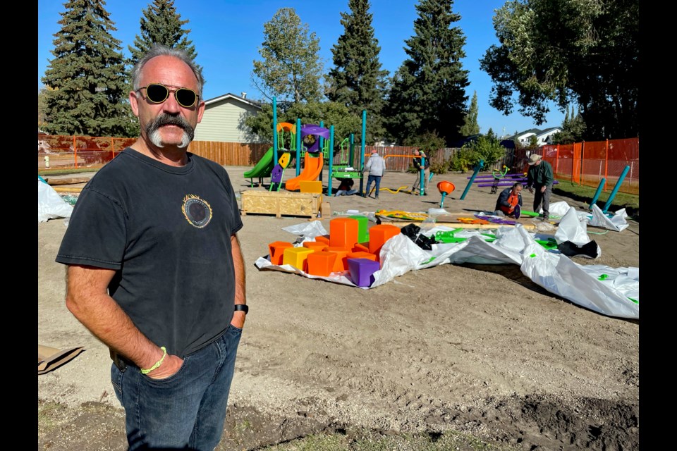 Tim Ainscough, treasurer and playground chair for the Innisfail Kinsmen, said the new accessible playground at Mac's/Kinsmen Park will be more of a 'tot lot' for two to seven-year-olds. Johnnie Bachusky/MVP Staff