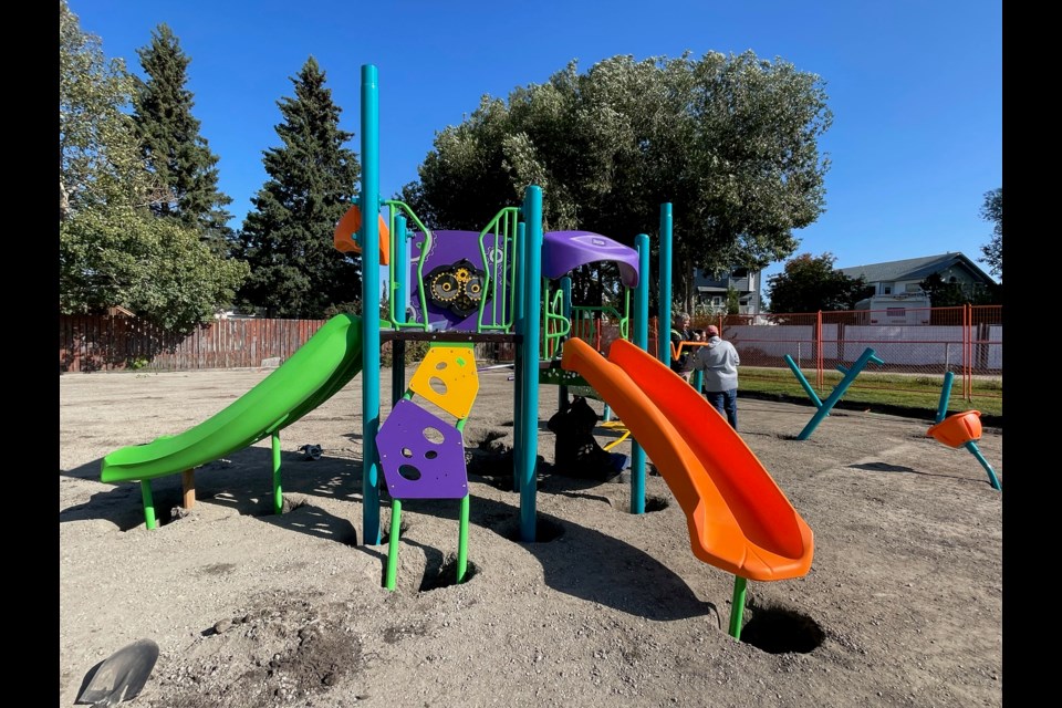 The new accessible playground at Innisfail's Mac's/Kinsmen Park covers an area of 2,000 square feet, with a quarter of it having a rubberized surface for the benefit of children with mobility issues. Johnnie Bachusky/MVP Staff