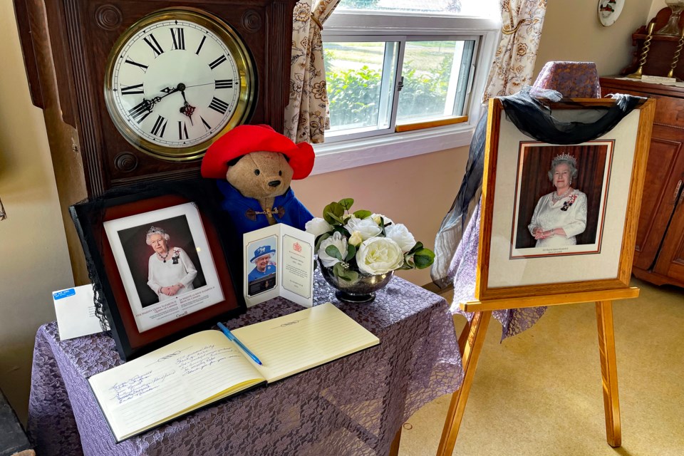 A display to honour the life and memory of Queen Elizabeth II was set up at Innisfail's Memorial Tea that was held Sept. 23 in the Tea Room at the Innisfail and District Historical Village. The Paddington Bear was included. Johnnie Bachusky/MVP Staff