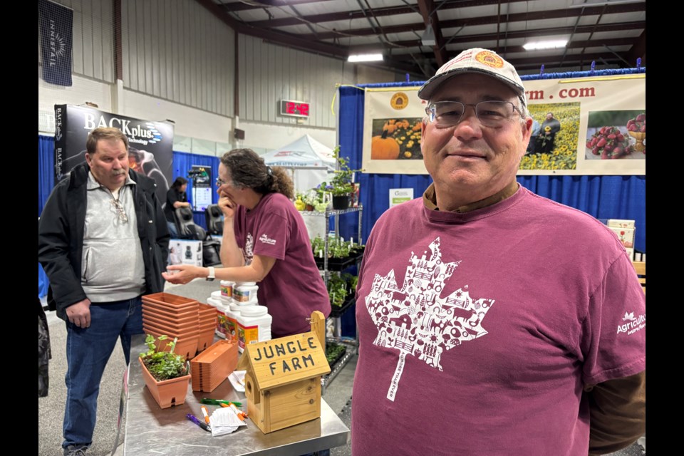 INNISFAIL SPRING TRADITION - Blaine Staples, president of the Innisfail & District Chamber of Commerce, is all smiles on April 5 at the annual Spring Trade Show, an event for local and regional businesses, non-profits, sports organizations and community groups to meet the public after a long winter. This year about 50 groups had tables at the event. Johnnie Bachusky/MVP Staff
