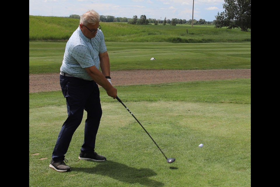 Scott Prysunka tees off on the 10th hole during the Olds Golf Club's Men's Open, presented by Hildebrand Motors.
Doug Collie/MVP Staff