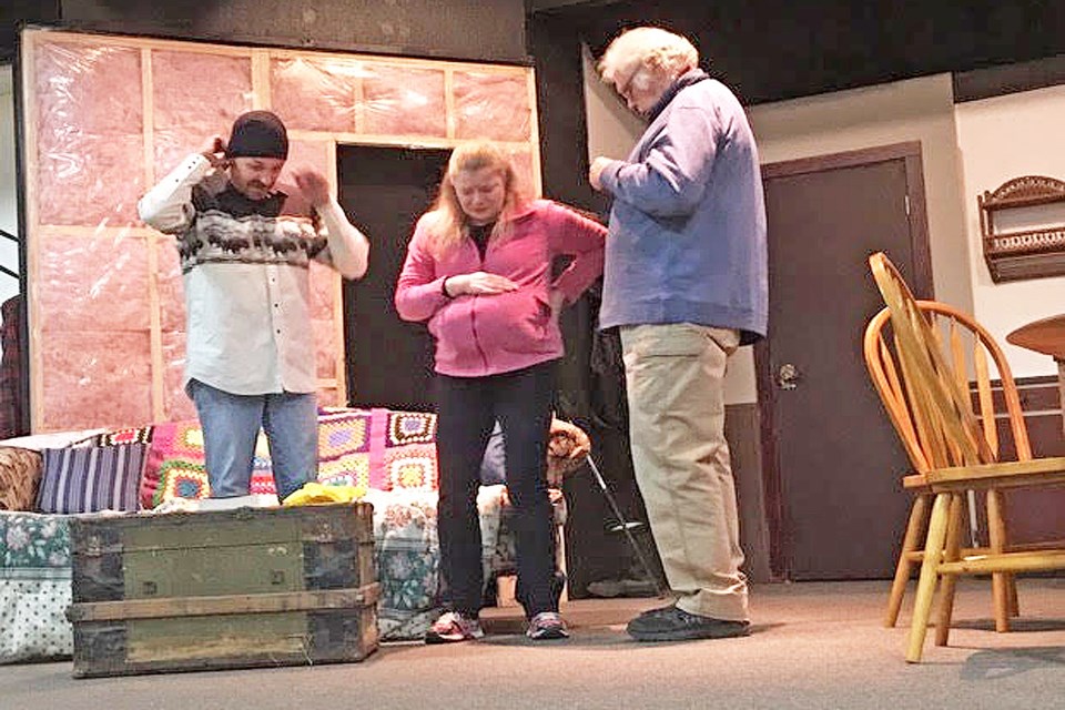 Having Hope at Home, a play by Toronto-based writer David S. Craig, begins a nine-show run by Innisfal Town Theatre (ITT) on Nov. 24. From left to right are local ITT actors Dave Kinsella, Amanda Michiel, and David Hill during a recent rehearsal.