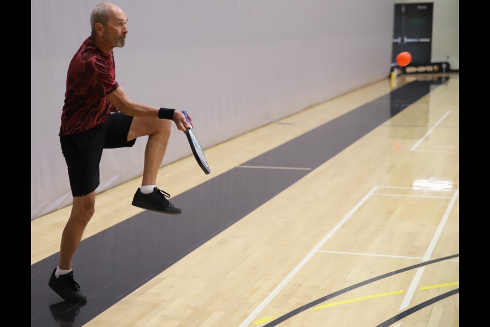 Robert Wieliczko of Innisfail fires a shot during the pickleball tournament.