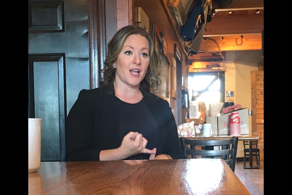 UCP leadership hopeful Rebecca Schulz, who in June stepped down as minister of Children's Services to run for the party's leadership, spoke on Tuesday, Aug. 16 to a crowd of about two dozen people at Cedar's Pub in Sundre.
Simon Ducatel/MVP Staff  