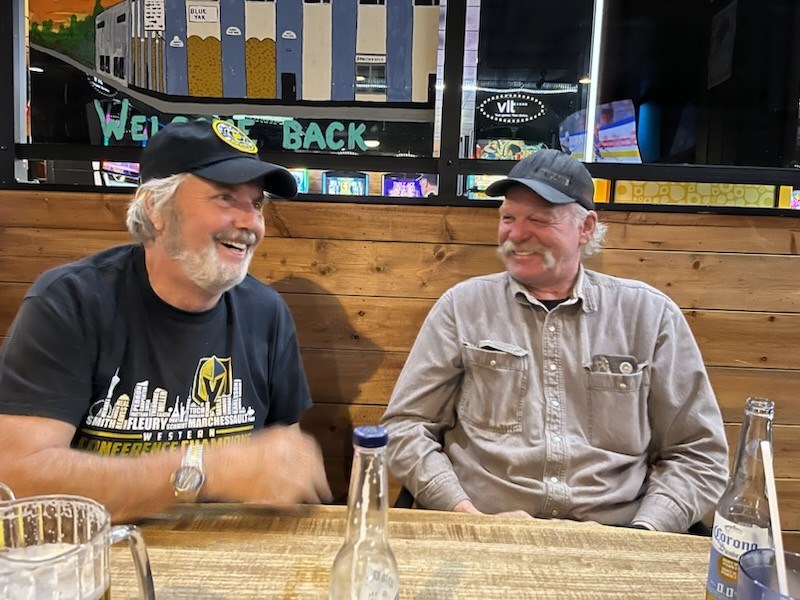Olds resident Brent Hoschka and Rick Botting, a rider out of Kalispell, Mont. share a laugh while watching Game 6 of this year’s Stanley Cup final.
Photo courtesy of Darrell MacRae