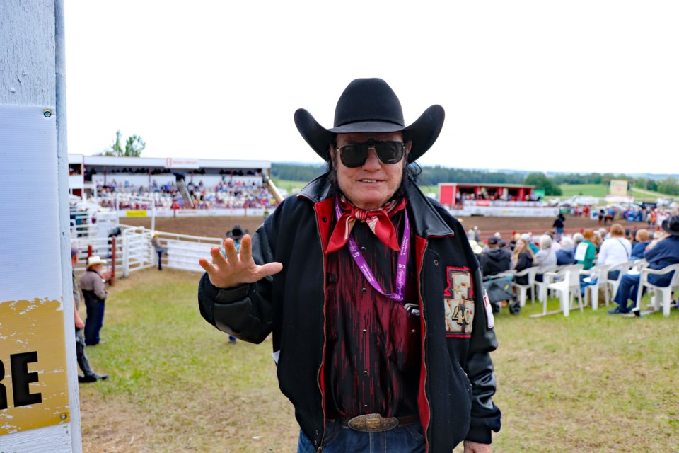 The Great Ivan Daines offers a friendly wave at the 65th annual Daines Ranch Pro Rodeo. Johnnie Bachusky/MVP Staff