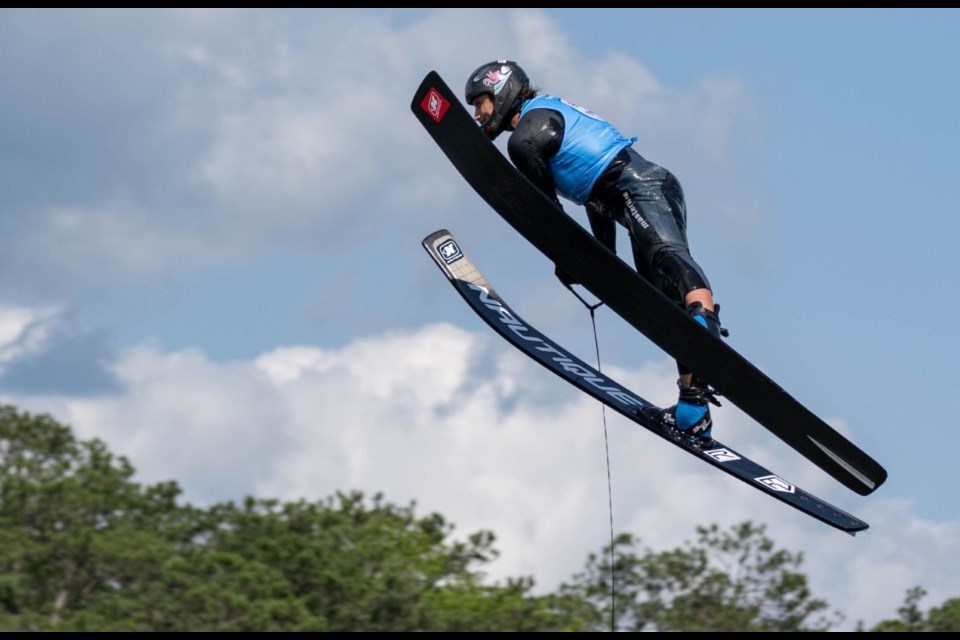 Former Olds resident Ryan Dodd soars through the air during his Masters tournament-winning jump.