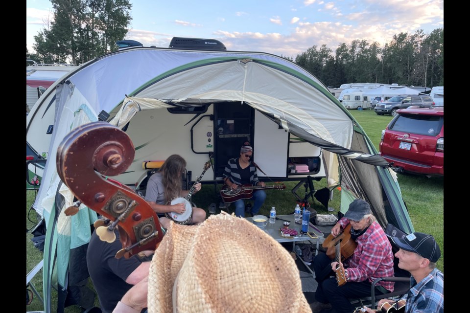 Festival goers have the option to stay on-site for the weekend on a portion of the Sundre Pro Rodeo grounds dedicated to campers, who also have the opportunity to form up some impromptu jam sessions. 
Photo courtesy of Brian Fukushima