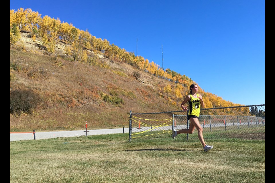 Sydney Mix, a Grade 12 student at Olds High School, found her stride and winds around the last bend before the final stretch to the finish line to clock a time of 37:15, putting her in fourth place for her age category.
Simon Ducatel/MVP Staff
