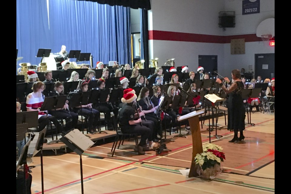 Sundre High School's bands were joined on Wednesday, Dec. 14 by River Valley School's Grade 6 band for the annual Christmas concert performances under music teacher and conductor Tracy Wilson.
Simon Ducatel/MVP Staff