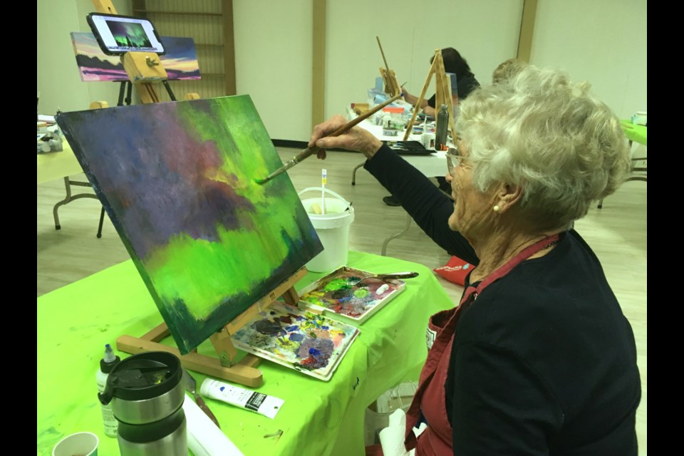 Anke Klapp, a Sundre-area member of the Sundre Creative Arts group, was among about a dozen participants who on March 30 joined a painting workshop hosted at Our Lady of Fatima Catholic Church near the Sundre & District Museum and the local Elks Lodge No. 338. 
Simon Ducatel/MVP Staff