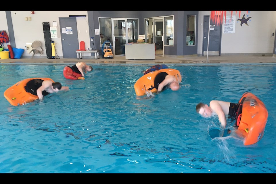 Practising rolls in the relative safety of a controlled environment offered by the indoor pool builds up the muscle memory and confidence that will help ensure a kayaker reacts instinctively in the event their boat were to flip over on a river. 
Simon Ducatel/MVP Staff
