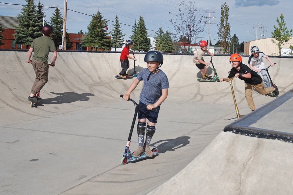 Local youths were stoked to once again swoop down on their scooters to the Sundre Skatepark, which had since March been closed due to the COVID-19 pandemic.
Simon Ducatel/MVP Staff