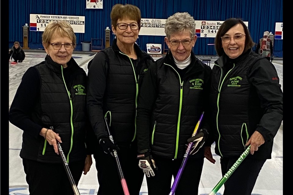 The Sundre Curling Club recently hosted its annual women's bonspiel, with 16 teams participating including players from Rocky Mountain House, Olds and Cremona. The A event winners were skip Sheila Shea, third Donna Waldroff, second Terry Nelson, and lead Holly Schneider.
Submitted photo