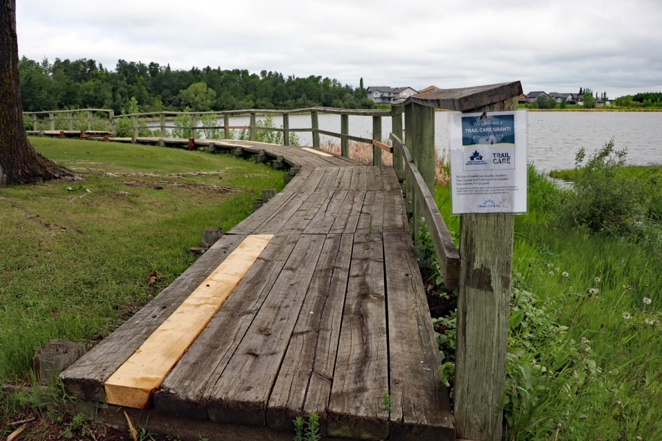 The boardwalk soon after its recent upgrade. The new wooden planks have been installed and the Trans Canada Trail grant sign proudly marking its work. Johnnie Bachusky/MVP Staff