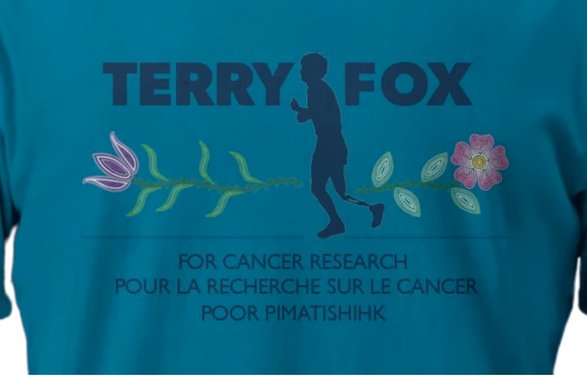 Upon discovering a connection to Métis lineage after deciding to research their heritage, the Terry Fox family decided to honour that history by designing this T-shirt for the 2021 Terry Fox Run's Marathon of Hope. 
Imagine courtesy of www.terryfox.org