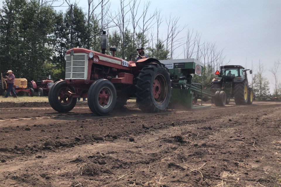 Brady Vogel from Delburne drives his 158 International 650 toa  156.23 feet finish during the Sunday heat.
Dan Singleton/MVP Staff