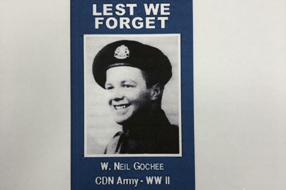 A photo of a banner featuring Didsbury Second World War veteran W. Neil Gochee, killed in action in August 1944.
Dan Singleton/MVP Staff