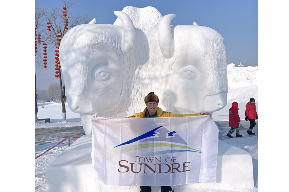 Morton Burke, well known in the community for a collection of stone sculptures near Bergen, said he was just grateful for the chance to compete among the world's best during the Harbin International Ice and Snow Sculpture Festival and never expected to win, let alone receive a gold medal for excellence in sculpture.   
Photo courtesy of Morton Burke