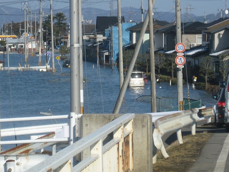 The water is still everywhere in Ishinomaki city after the massive tsunami.