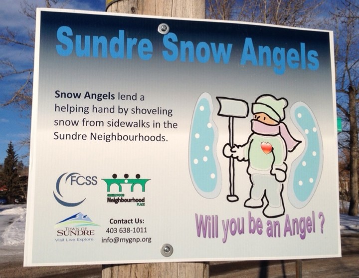 Sundre residents who are able to are encouraged to be Snow Angels for neighbours who might not be able to clear sidewalks for themselves.,
