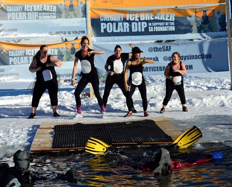 From left, members of Sundre REFIT, a local fitness and cardio class, Christel Shropshall, Noelle McGough, Jessica Rucie Myatt, from Calgary, Naomi H. and Charlene Farrell