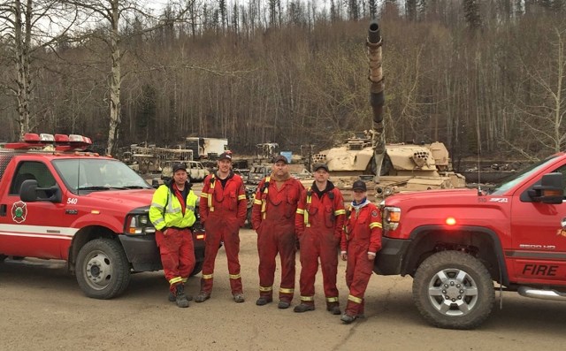 The first rotation of members of the Sundre Fire Department to head to Fort McMurray, pictured from left: Chief Marty Butts, Jordie McDonald, Rob McBride, Alex Clews and