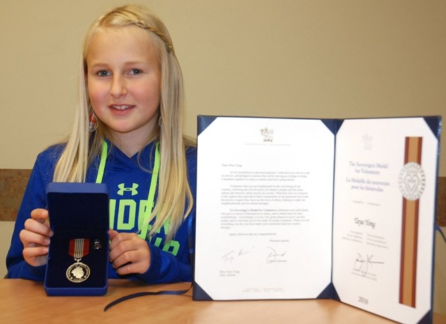River Valley School Grade 6 student Taya Young, an active volunteer member of the school&#8217;s Me to We Club, was among 10 Albertans to recently be named a recipient of the 