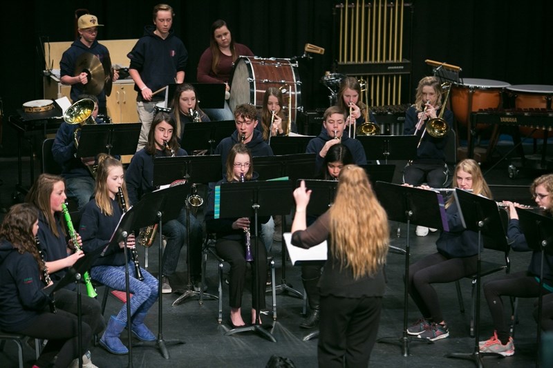 The River Valley School Grade 8 band, under the direction of Tracy Wilson, performs Mount Vernon March during the Olds and District Kiwanis Music Festival at the TransCanada