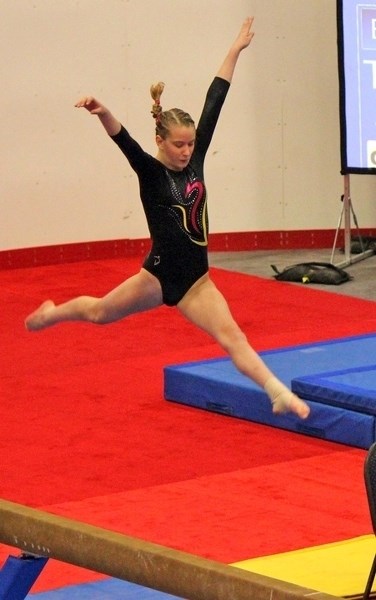 Sundre gymnast Jade Marks, 12, did not let a sprained ankle prevent her from competing at a provincial championship event in Fort McMurray recently.