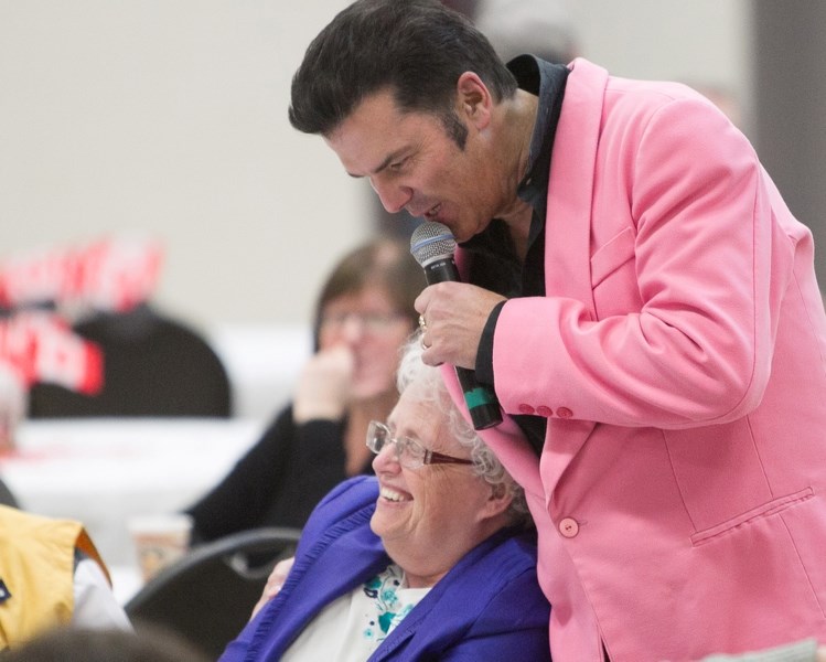 CJ Berube performs as Elvis during a volunteer appreciation event at the Sundre Community Centre on April 25.