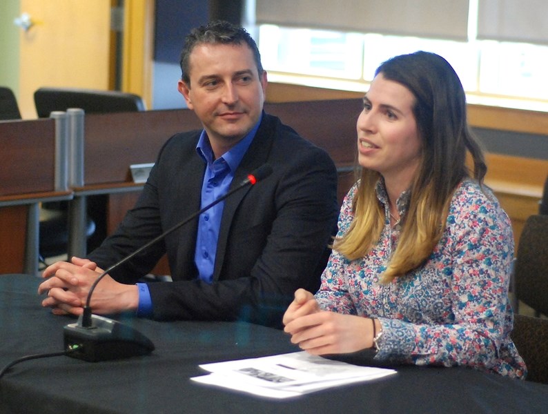 Kristen Monzingo, TransCanada community relations advisor, and Pawel Zmudzki, an engineer and TransCanada project manager, advised council during its May 8 meeting regarding