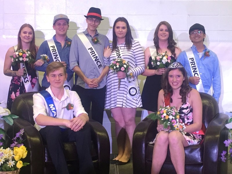 2017 Sundre High School May King and Queen Candidates. Back row, from left: Allison French, Tyler Wolfe, Adrian Mennear, Grace Johnson, Kirsten Valentine and Jaden Huang.