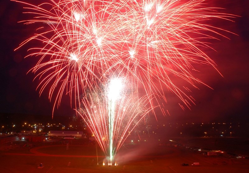 Fireworks light up the night sky on Saturday, wrapping up the community&#8217;s celebration of Canada Day 150.