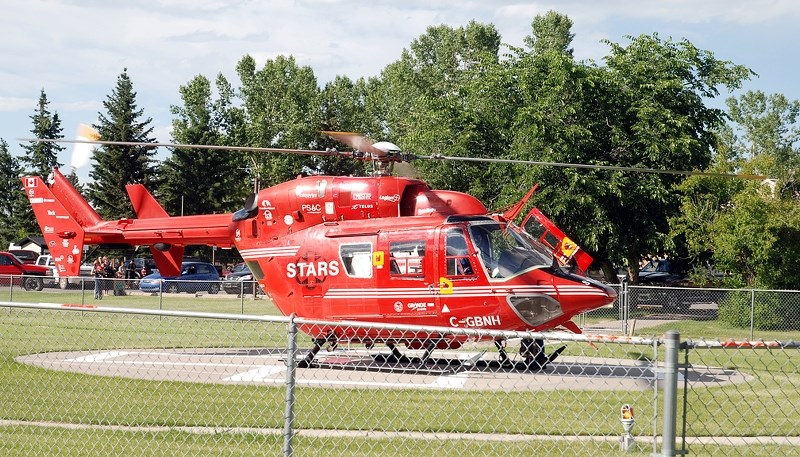 A STARS air ambulance touched down at the Sundre Hospital and Care Centre&#8217;s landing pad on the evening of Monday, June 26 roughly half an hour after a pedestrian was