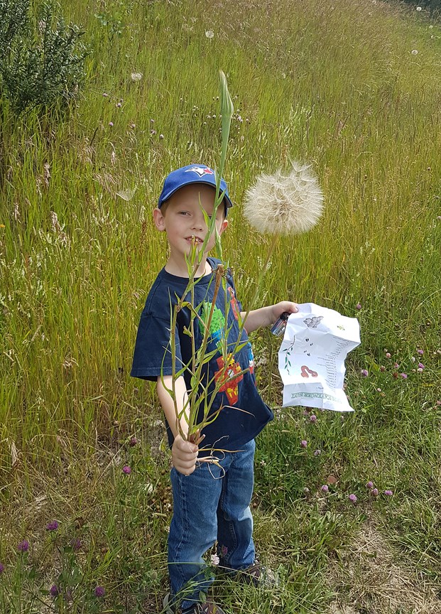 About 20 children took part in the Sundre Municipal Library&#8217;s Summer Reading Club&#8217;s nature scavenger hunt at Snake Hill on Thursday, July 20. Here, Blake