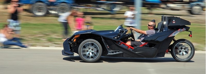 A variety of slingshots were lined up on display when riders weren&#8217;t preoccupied having fun running time trials.