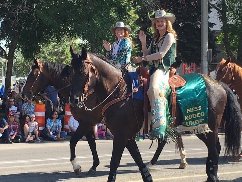 Miss Rodeo Sundre 2017 Alisa Brace, right, pictured at the Calgary Stampede Parade with Cayley Peltzer, Miss Strathmore Stampede 2016.