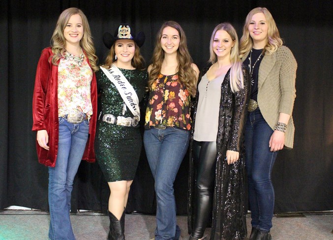  From left are as follows: Alisa Brace, 2017 Miss Rodeo Sundre; Jayden Calvert, 2018 Miss Rodeo Sundre; Bronwen Bowhay, 2011 Miss Rodeo Sundre; Kyla Williams, 2015 Miss Rodeo Sundre; and Martina Holtkamp, 2016 Miss Rodeo Sundre.