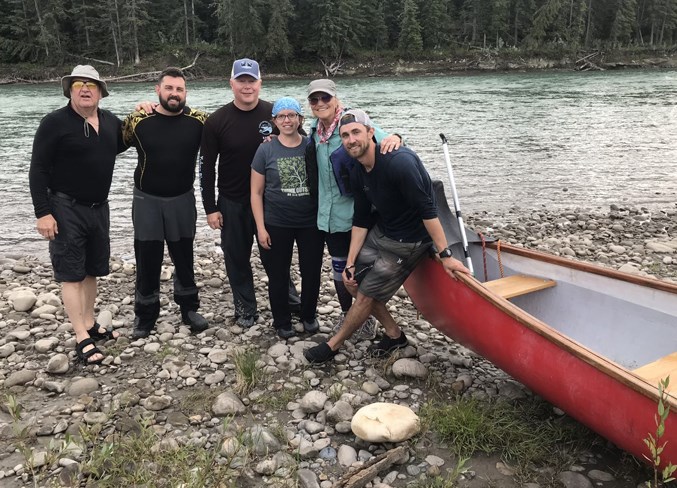  Casey Leszynski, third from the right, a local pharmacist and outdoor enthusiast who earlier this summer took up paddling, competed last month in the inaugural Alberta Masters Games in the voyageur canoe race as well as the tandem canoe race. The event was hosted by Rocky Mountain House.