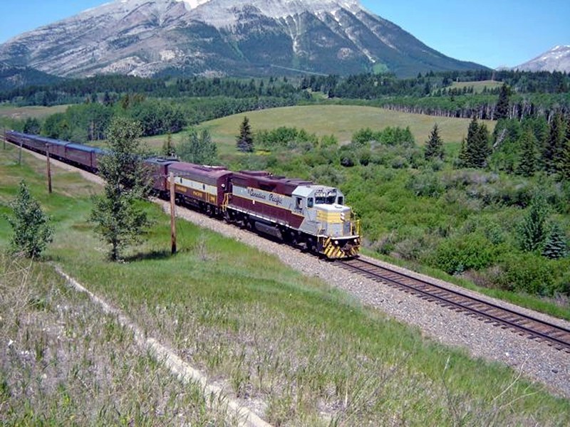 CP&#8217;s Heritage Train rolls through the mountains. It is scheduled to be back through the Central Alberta region